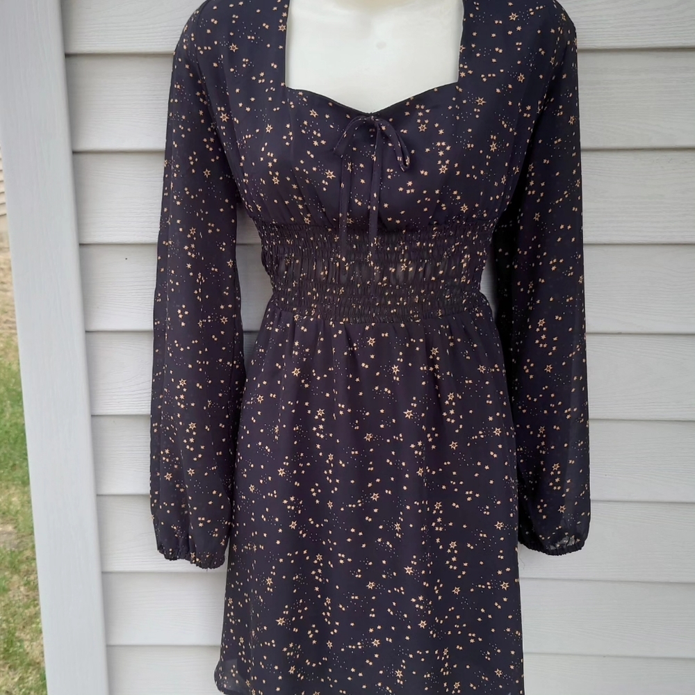 Aeropostale Celestial Stars Print Long-sleeve Dress